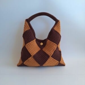 Gehaakte checker handtas 'Bruin en caramel'