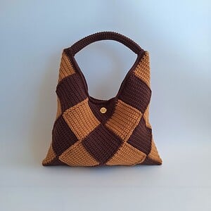 Gehaakte checker handtas 'Bruin en caramel'