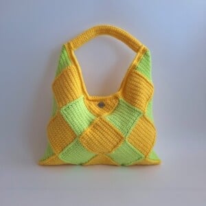 Gehaakte checker handtas 'Geel en groen'
