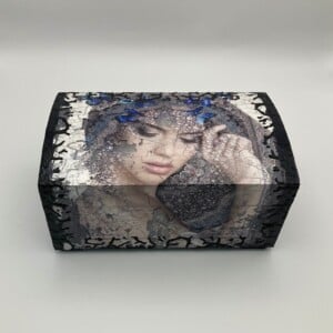 Handgedecoreerde houten sieradendoos ‘Blue Butterflies’