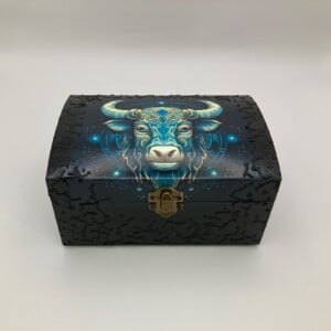 Handgedecoreerde bamboe sieradendoos met het sterrenbeeld ‘Stier’