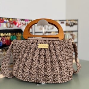 Handgemaakte Bubbel tas met houte handvat