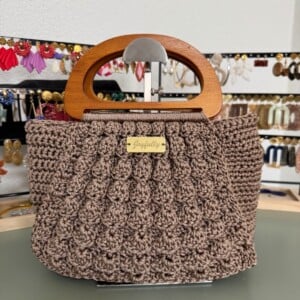 Handgemaakte Bubbel tas met houte handvat