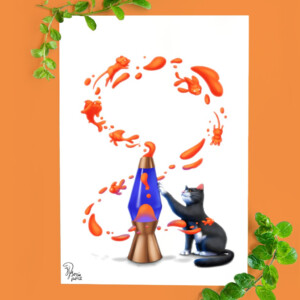 Kat met lavalamp, Lava lamp life, art print, 21x14,8 cm (8,2x5,8 in)