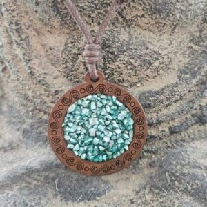 Ketting 005 rond met gebroken glas turquoise