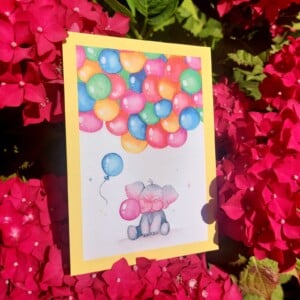 Kinder verjaardag kaart Olifanten balonnen