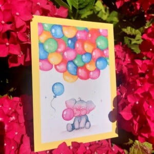 Kinder verjaardag kaart Olifanten balonnen