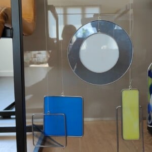 Modern Glas in lood object. "Blauw,geel". Zonnevanger. Uniek