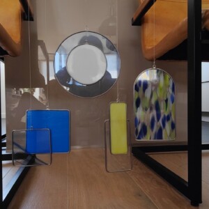 Modern Glas in lood object. "Blauw,geel". Zonnevanger. Uniek