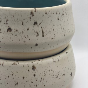 Ontbijtbowls / ramenbowls turquoise wit spikkel
