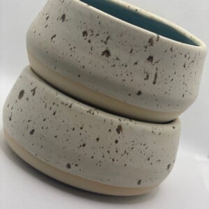 Ontbijtbowls / ramenbowls turquoise wit spikkel