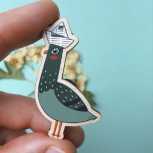 Paper Hat Pigeon Pin