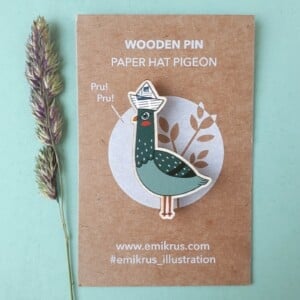 Paper Hat Pigeon Pin