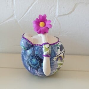 Purple lady,dikke dame,14 cm,handgemaakt,mixed media