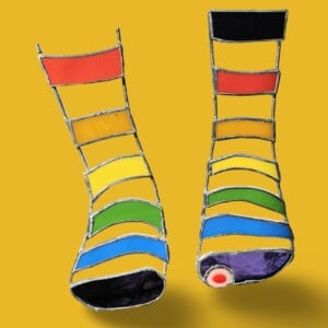 Rainbow socks. Glas in lood/tiffany. Interieur object. Uniek