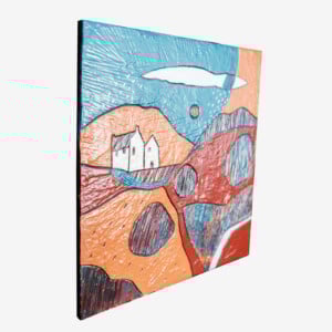 Relief landscape 3 -acrylkunst op een houten paneel, gesneden.