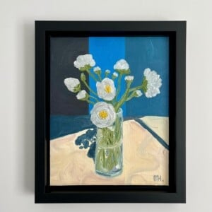 Schilderij "Flowers + blue" - origineel kunstwerk in olieverf