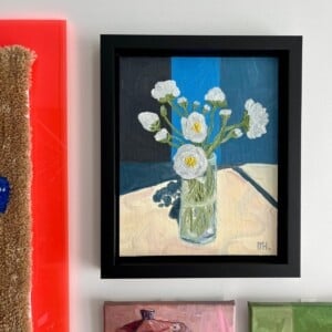Schilderij "Flowers + blue" - origineel kunstwerk in olieverf