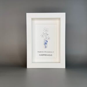 Simplicity & Happiness – Kunstwerk met Blauw/Wit scherf
