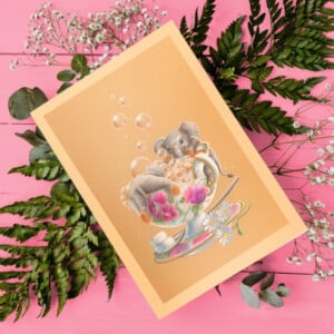 Wens kaart verjaardag Olifantjes thee kop