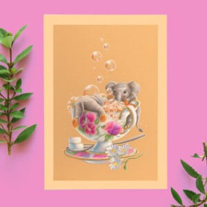 Wens kaart verjaardag Olifantjes thee kop