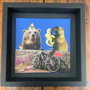 -banaantje en weer door- 20x20x1 cm handgeknipte collage op schildersdoek