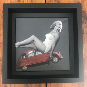 -vintage comme ma 2cv- 20x20x1 cm handgeknipte collage op schildersdoek