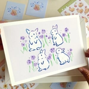 Bunny Art Print (A5) – Schattige, Eco-vriendelijke Illustratie op Henneppapier