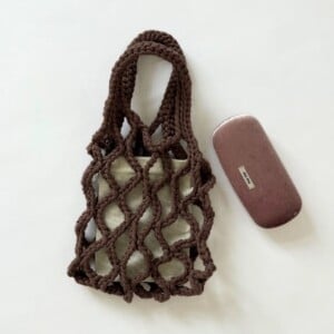 Gehaakte net bag - pecan bruin
