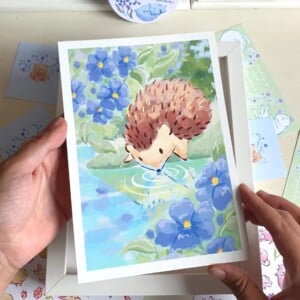 Egel Art Print (A5) – Schattige, Eco-vriendelijke Illustratie op Henneppapier