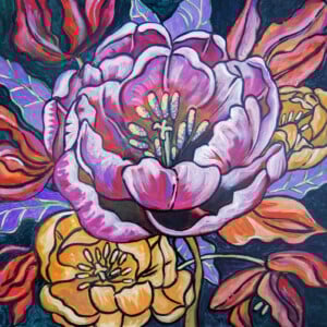 Bloemenwereld 3. Origineel schilderij op paneel.