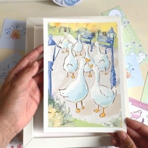 Ganzen Art Print (A5) – Schattige, Eco-vriendelijke Illustratie op Henneppapier