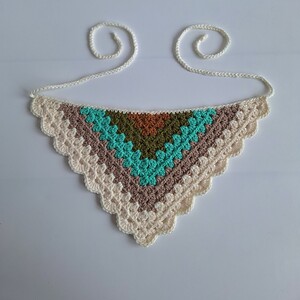 Gehaakte bandana 'Crème, beige en turquoise'