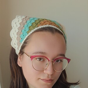 Gehaakte bandana 'Crème, beige en turquoise'