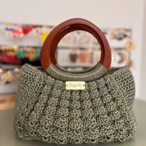 Handgemaakte Bubbel tas met houte handvat