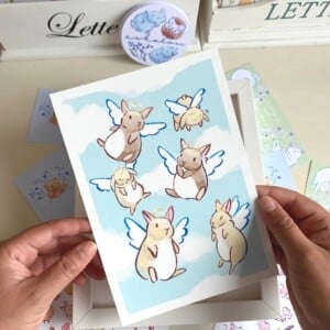 Konijn Art Print (A5) – Kawaii, Eco-vriendelijke Illustratie op Henneppapier