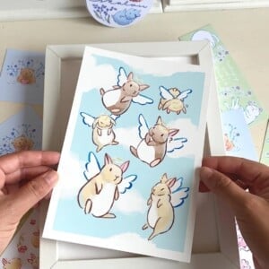Konijn Art Print (A5) – Kawaii, Eco-vriendelijke Illustratie op Henneppapier