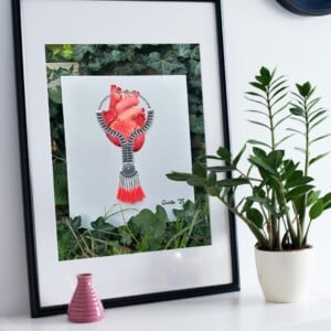 Kunst print, Eco materiaal, Handgemaakt, Uniek stuk! = Hart Juweel (canvas, beige, 75x100)