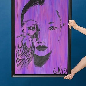 Kunst print, Eco materiaal, Handgemaakt, Uniek stuk! = Missy Bird (poster, paars, verschillende maken)