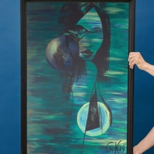 Kunst print, Eco materiaal, Handgemaakt, Uniek stuk! = Missy Bird (poster, groen, verschillende maken)
