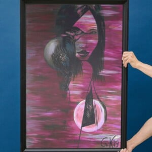 Kunst print, Eco materiaal, Handgemaakt, Uniek stuk! = Missy Bird (poster, paars-fuchsia, verschillende maken)