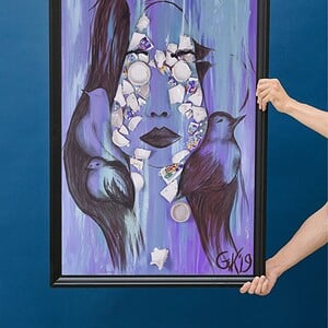 Kunst print, Eco materiaal, Handgemaakt, Uniek stuk! = Spirits of Life (poster, Blauw, verschillende maten)