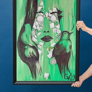 Kunst print, Eco materiaal, Handgemaakt, Uniek stuk! = Spirits of Life (poster, groen, verschillende maten)