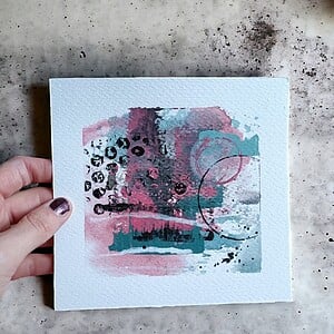Kunstkaart - mini schilderij - roze groen