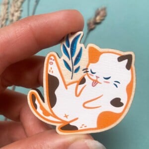 Licking Cat - Houten Pin Kat