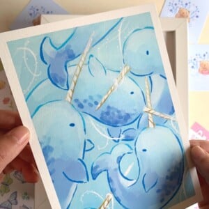 Narwal Art Print (A5) – Schattige, Eco-vriendelijke Illustratie op Henneppapier