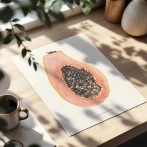Papaya Poster | Handgeschilderde fruitillustratie – Anna-Mae Studio