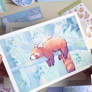 Rode Panda Art Print (A5) – Schattige, Eco-vriendelijke Illustratie op Henneppapier