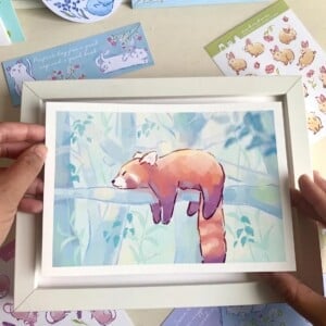Rode Panda Art Print (A5) – Schattige, Eco-vriendelijke Illustratie op Henneppapier
