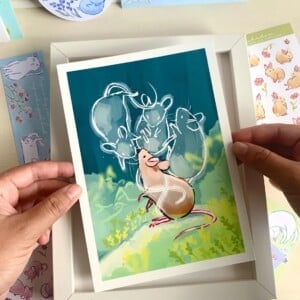 Spirit Muis Art Print (A5) – Schattige, Eco-vriendelijke Illustratie op Henneppapier